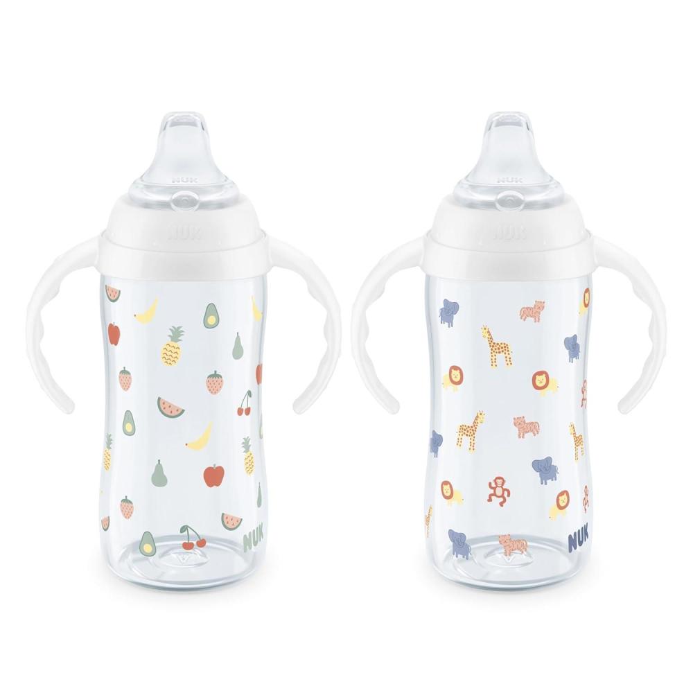 imageNUK Learner Cup Ms Rachel 10 oz 8 Months 2 Pack Soft Spout EasyGrip Handles BPA Free Spill Proof Transition Sippy CupFruits and Animals