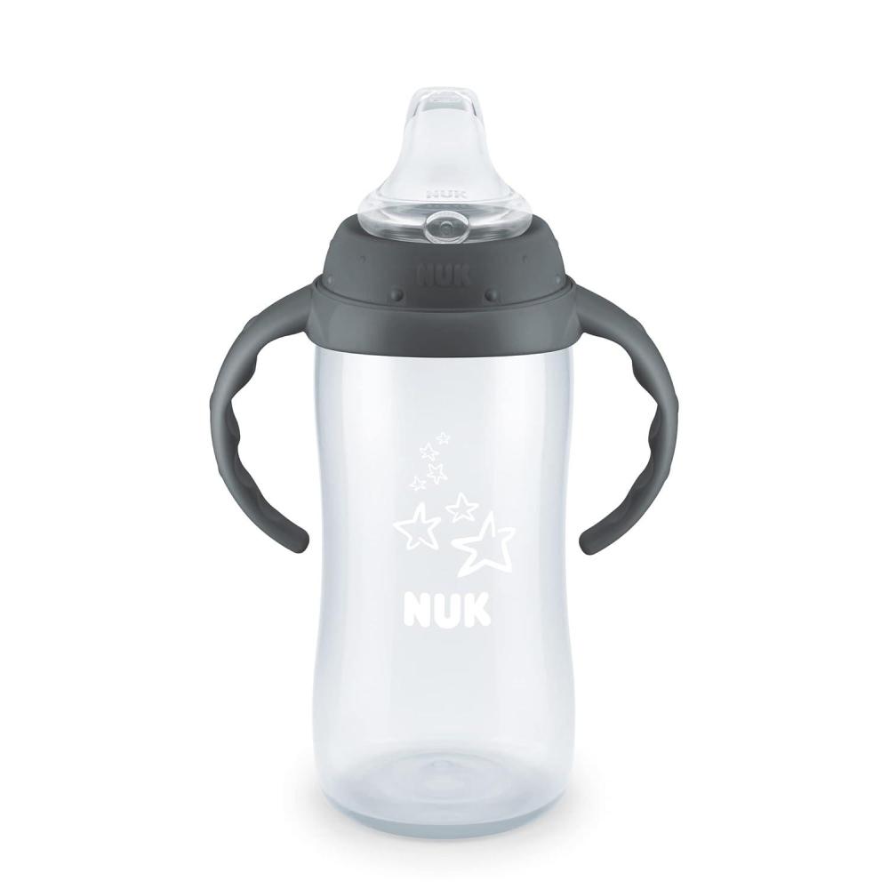 imageNUK Learner Cup Ms Rachel 10 oz 8 Months 2 Pack Soft Spout EasyGrip Handles BPA Free Spill Proof Transition Sippy CupGray Stars