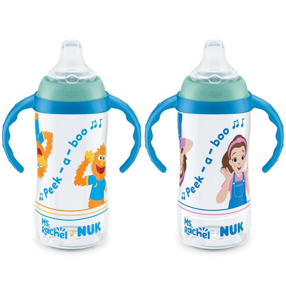 imageNUK Learner Cup Ms Rachel 10 oz 8 Months 2 Pack Soft Spout EasyGrip Handles BPA Free Spill Proof Transition Sippy CupMs Rachel