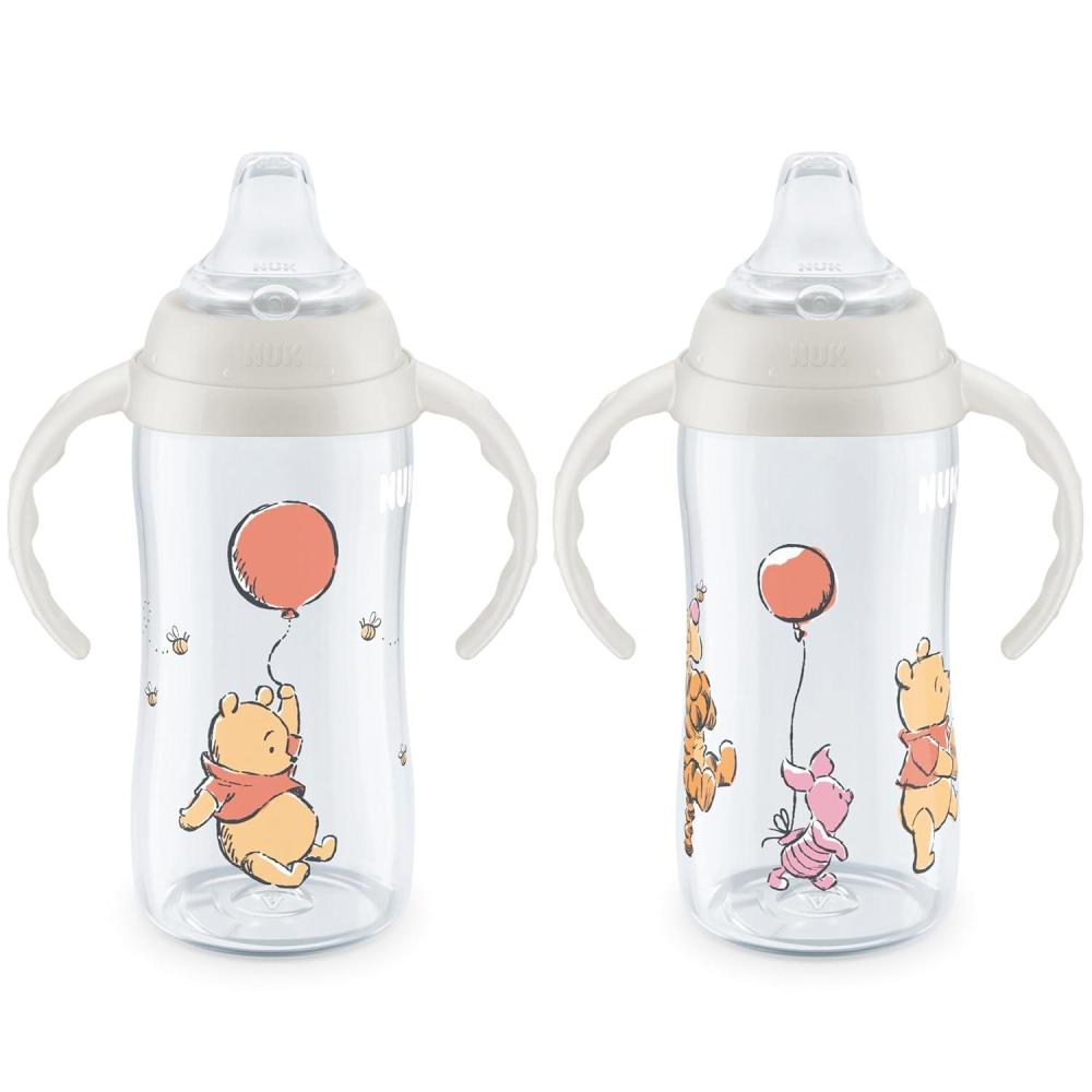 imageNUK Learner Cup Ms Rachel 10 oz 8 Months 2 Pack Soft Spout EasyGrip Handles BPA Free Spill Proof Transition Sippy CupPooh Bear