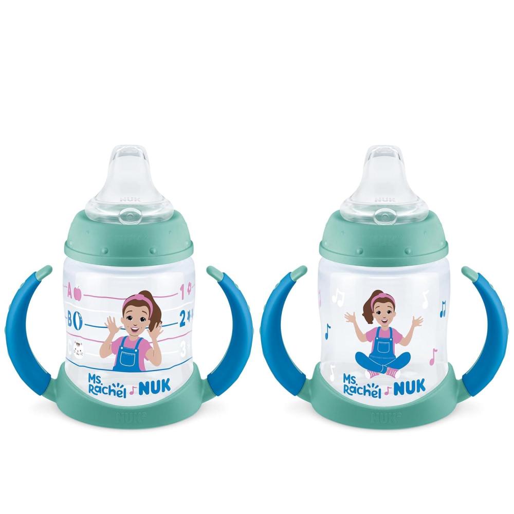 imageNUK Learner Cup Ms Rachel 5 oz 6 Months 2 Pack Soft Spout EasyGrip Handles BPA Free Spill Proof Transition Sippy Cup
