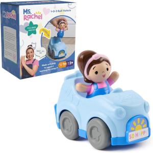 Ms. Rachel 1-2-3 Roll! Vehicle with Click-in Figure & Pull Back Action, Educational Toys & Toddler Toys for Girls & Boys Ages 1-3Y+(Ms. Rachel Vehicle)