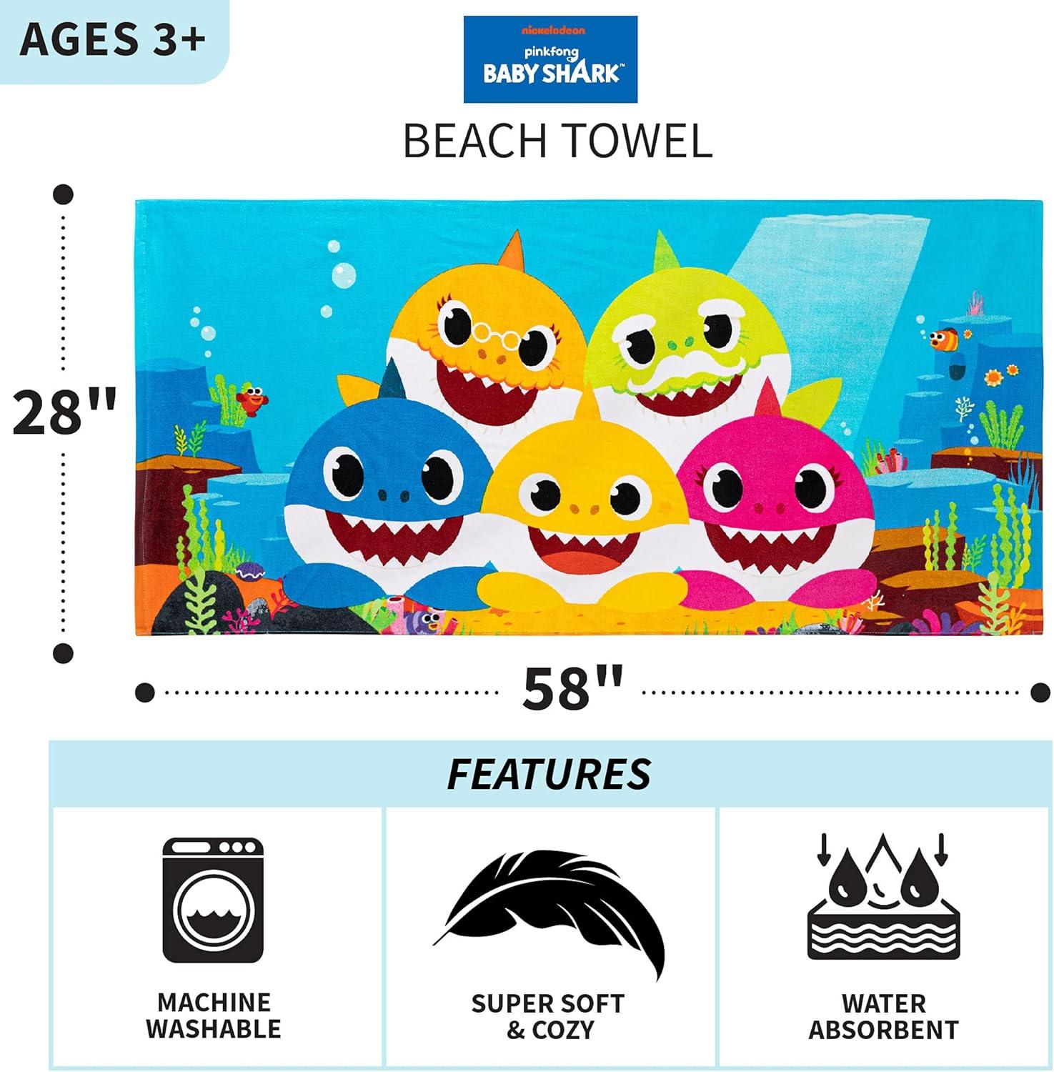 image:imageMs Rachel Kids Super Soft Cotton BathPoolBeach Towel 58 in x 28 in Officially Licensed Product by FrancoBaby Shark