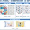 Ms. Rachel Happy Patchwork 4 Piece Toddler Bed Set – Comforter, Fitted Bottom Sheet, Flat Top Sheet, Reversible Pillowcase, Multi-Colored