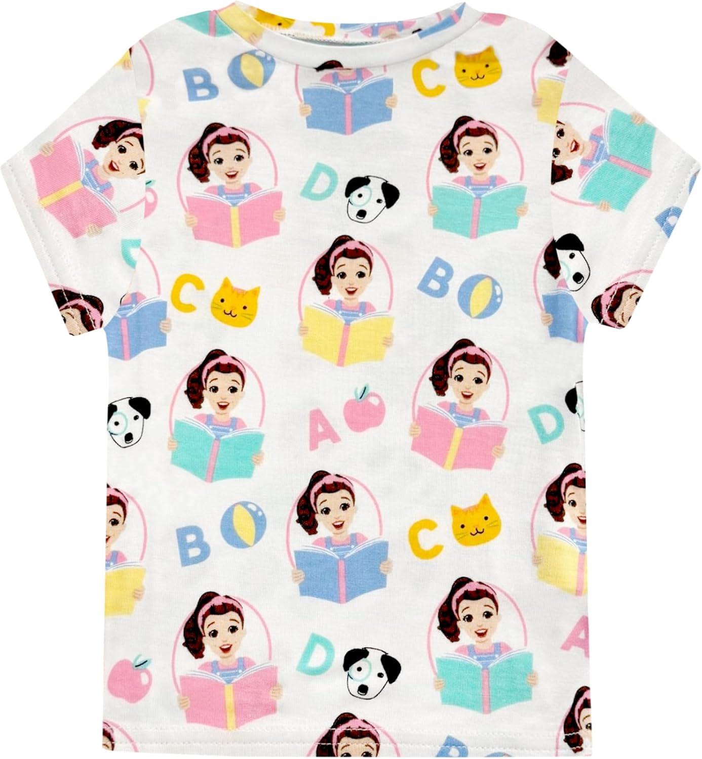 image:imageMs Rachel 2 Piece Pajama Set Toddler Girls Boys PJ Set Short Sleeve Shirt amp Pants Kids Sleepwear Set Official LicenseWhite Learning