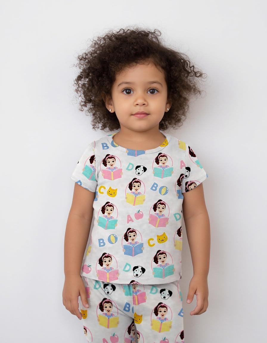 image:imageMs Rachel 2 Piece Pajama Set Toddler Girls Boys PJ Set Short Sleeve Shirt amp Pants Kids Sleepwear Set Official LicenseWhite Learning