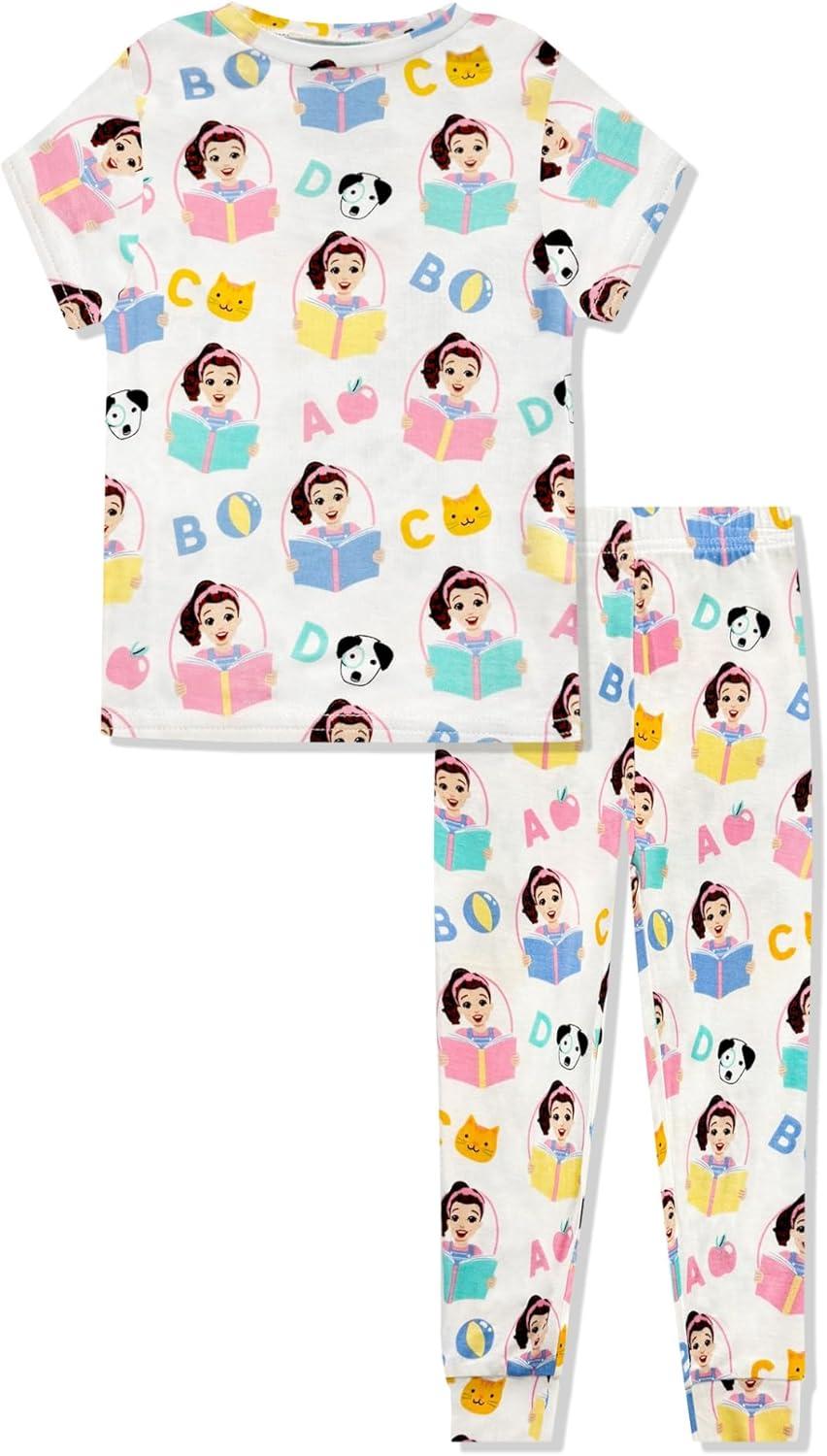 image:imageMs Rachel 2 Piece Pajama Set Toddler Girls Boys PJ Set Short Sleeve Shirt amp Pants Kids Sleepwear Set Official LicenseWhite Learning