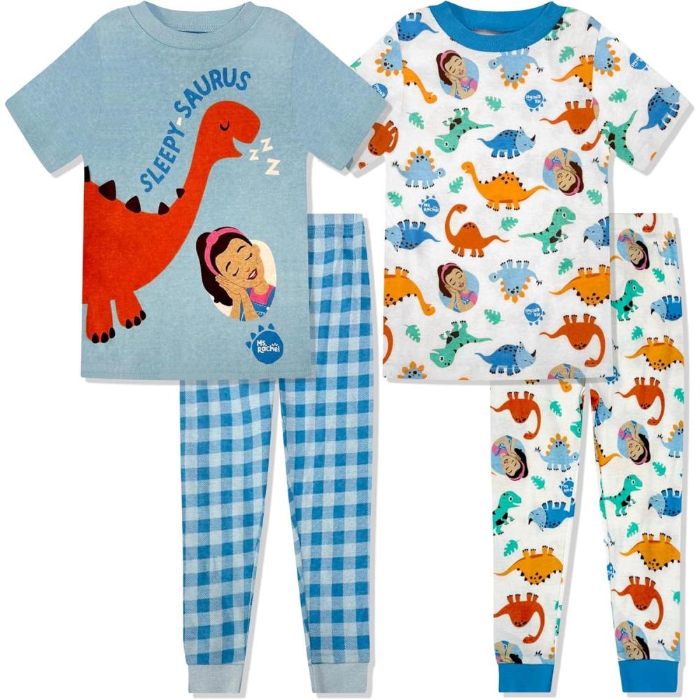 image:imageMs Rachel Kids Pajama Set 2 Piece Cozy Girls Boys Pjs Short Sleeve amp Shorts Matching For Toddler Kids Official ProductBlue Dino