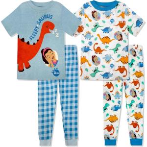 Ms. Rachel Kids Pajama Set – 2 Piece Cozy Girls Boys Pjs, Short Sleeve & Shorts Matching For Toddler Kids – Official Product(Blue Dino)