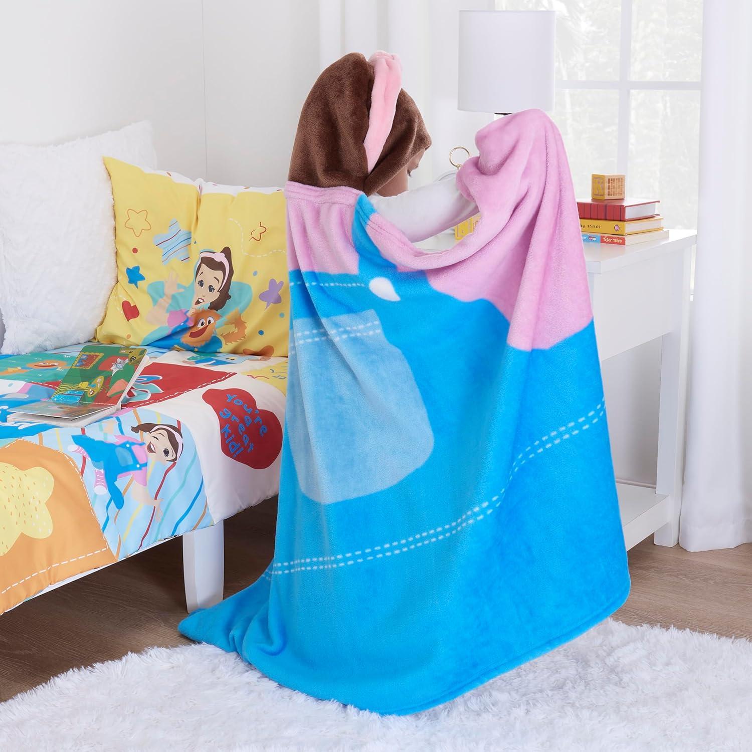 image:imageMs Rachel Happy Patchwork Hooded Toddler Blanket Blue amp Pink