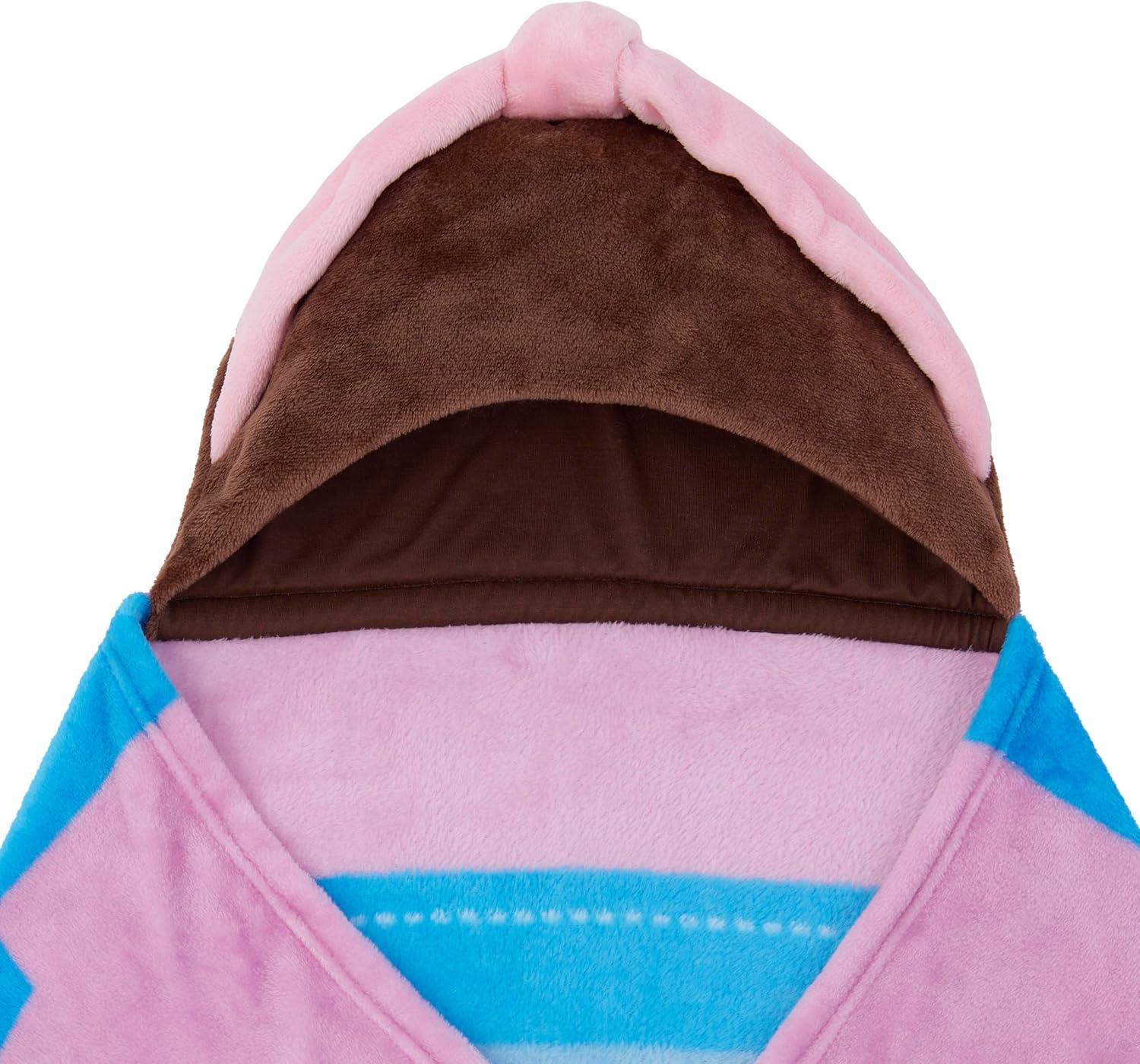 image:imageMs Rachel Happy Patchwork Hooded Toddler Blanket Blue amp Pink