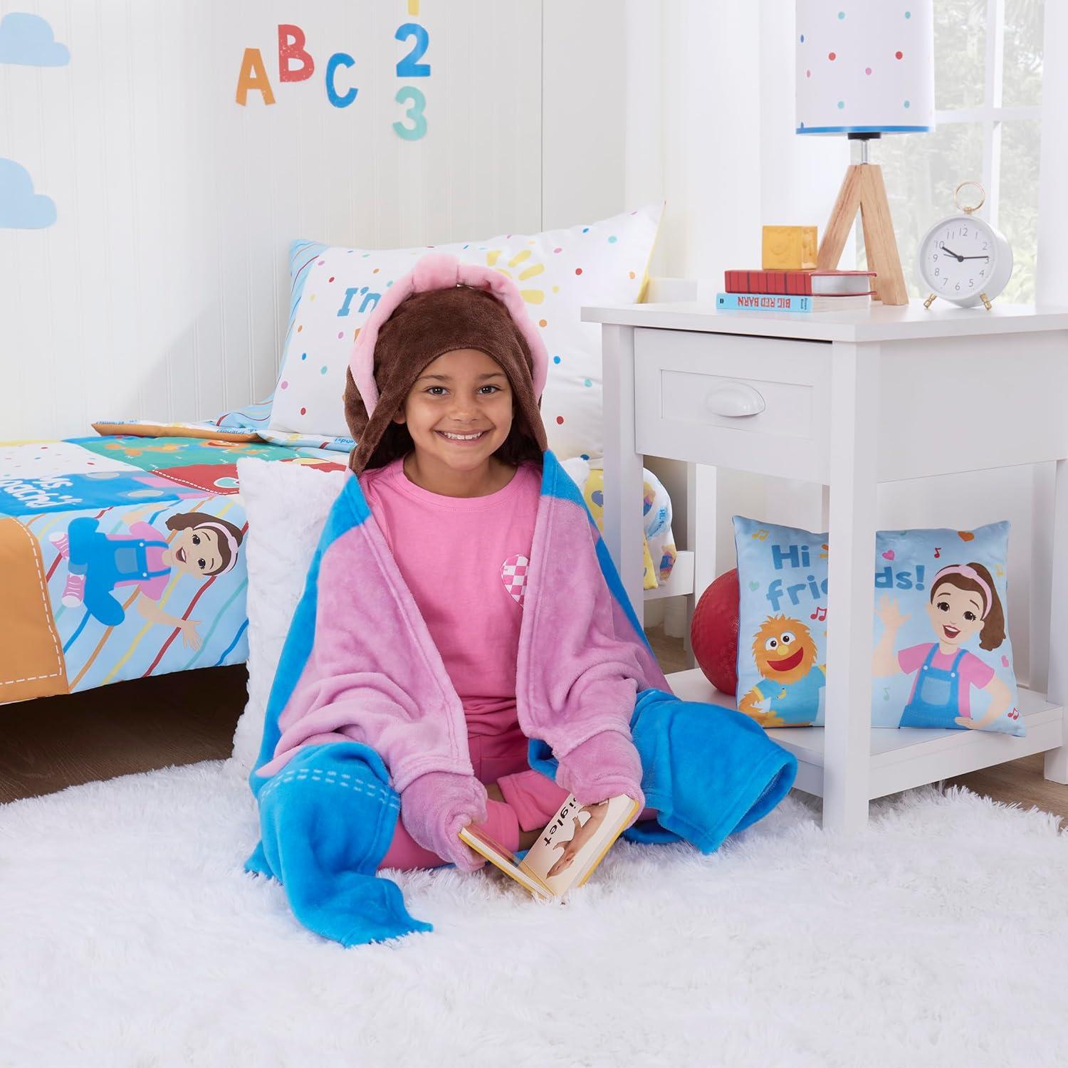 image:imageMs Rachel Happy Patchwork Hooded Toddler Blanket Blue amp Pink