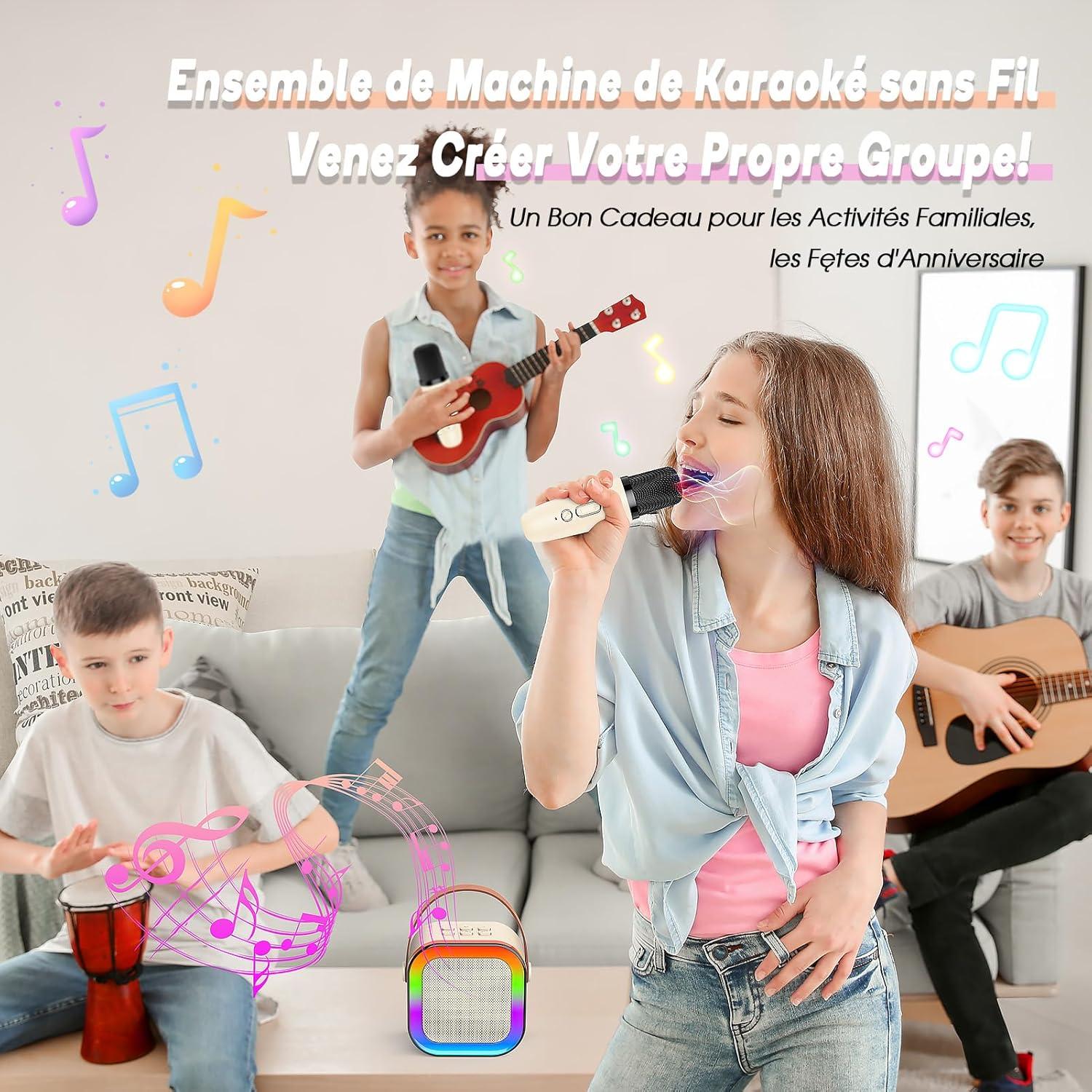 imageMicro Enfant pour ChanterCadeau Fille 312 Ans Microphone Karaoke Jouet Fille 312 Ans Karaok avec 2 Microphone sans Fil avec clairage LED Amusant et HautParleur Intgr Cadeaux NoelBlanc