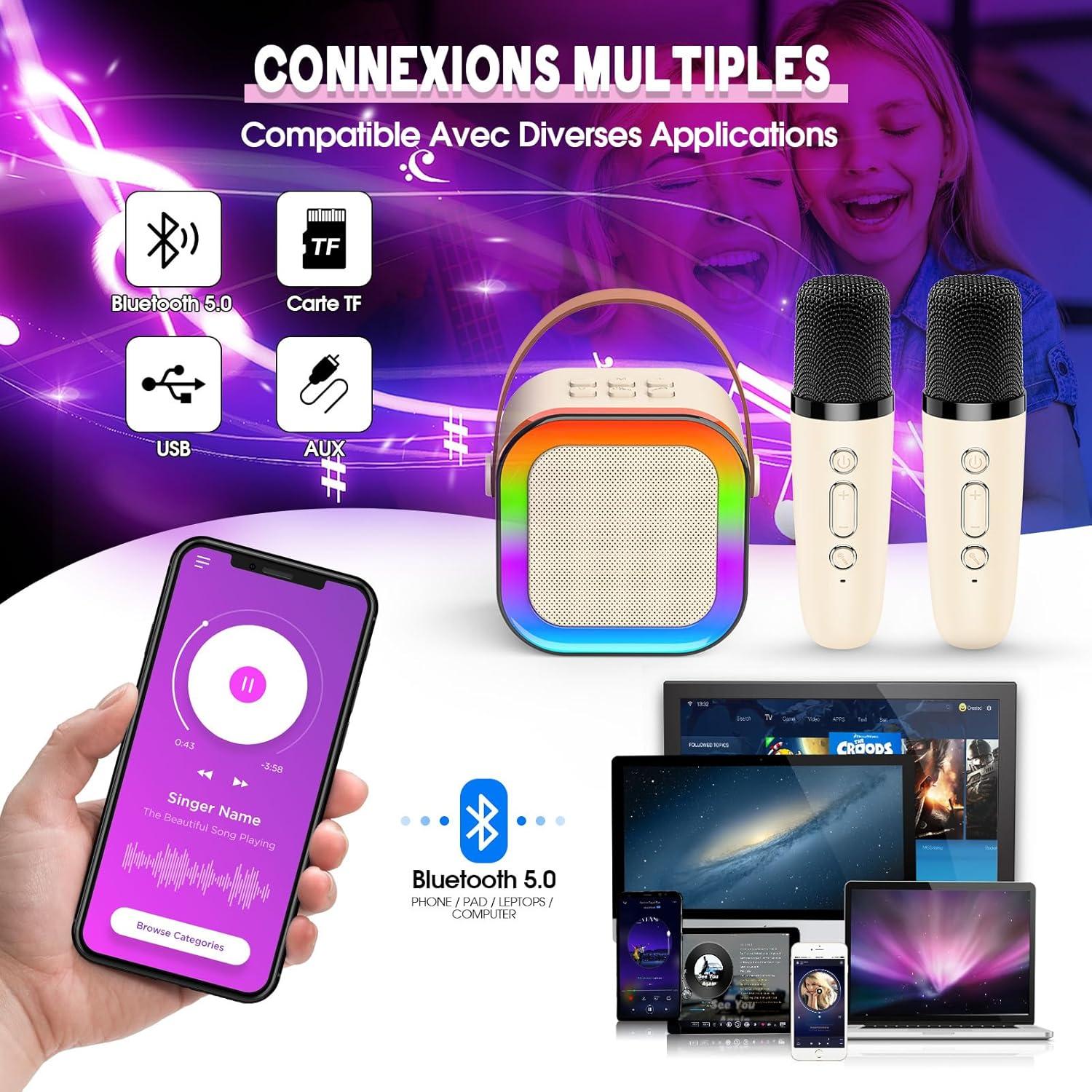 imageMicro Enfant pour ChanterCadeau Fille 312 Ans Microphone Karaoke Jouet Fille 312 Ans Karaok avec 2 Microphone sans Fil avec clairage LED Amusant et HautParleur Intgr Cadeaux NoelBlanc