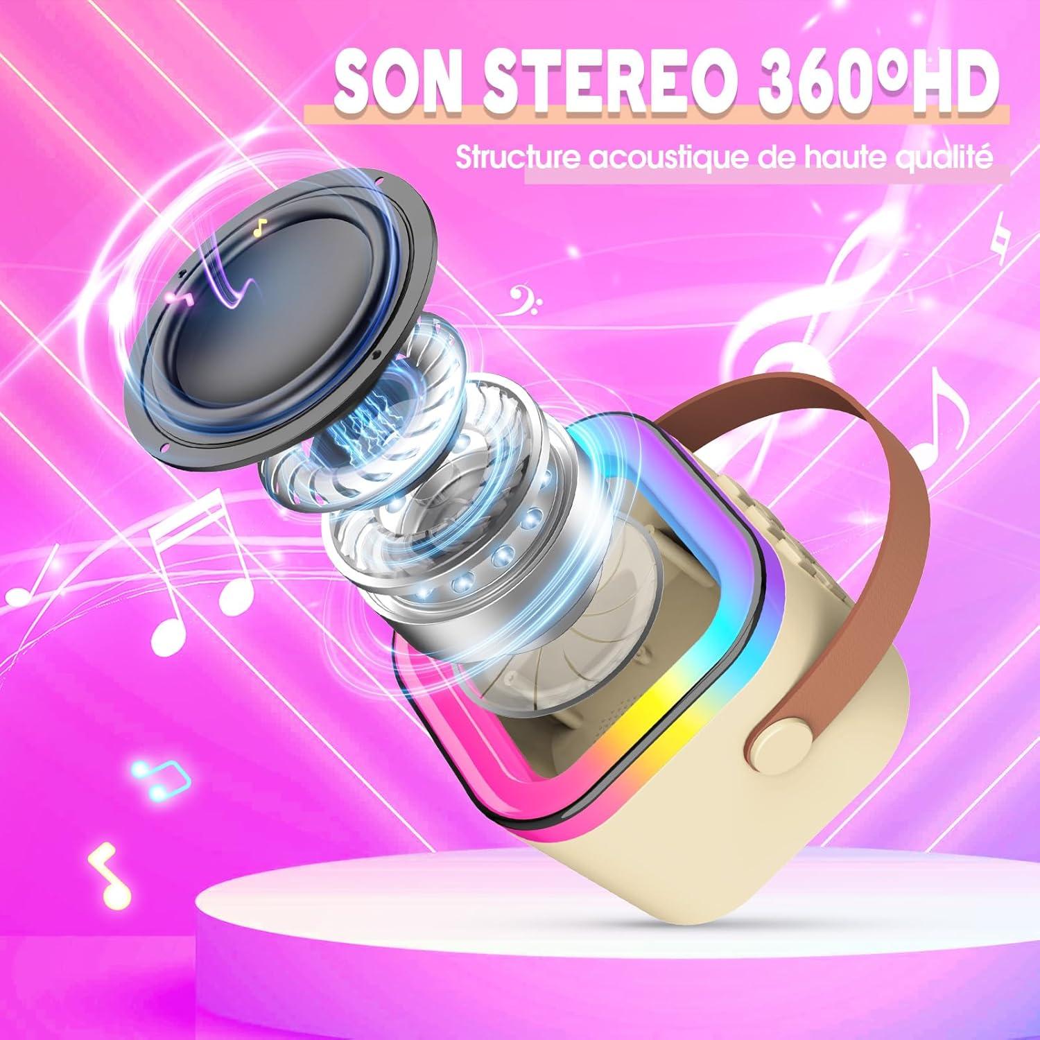 imageMicro Enfant pour ChanterCadeau Fille 312 Ans Microphone Karaoke Jouet Fille 312 Ans Karaok avec 2 Microphone sans Fil avec clairage LED Amusant et HautParleur Intgr Cadeaux NoelBlanc