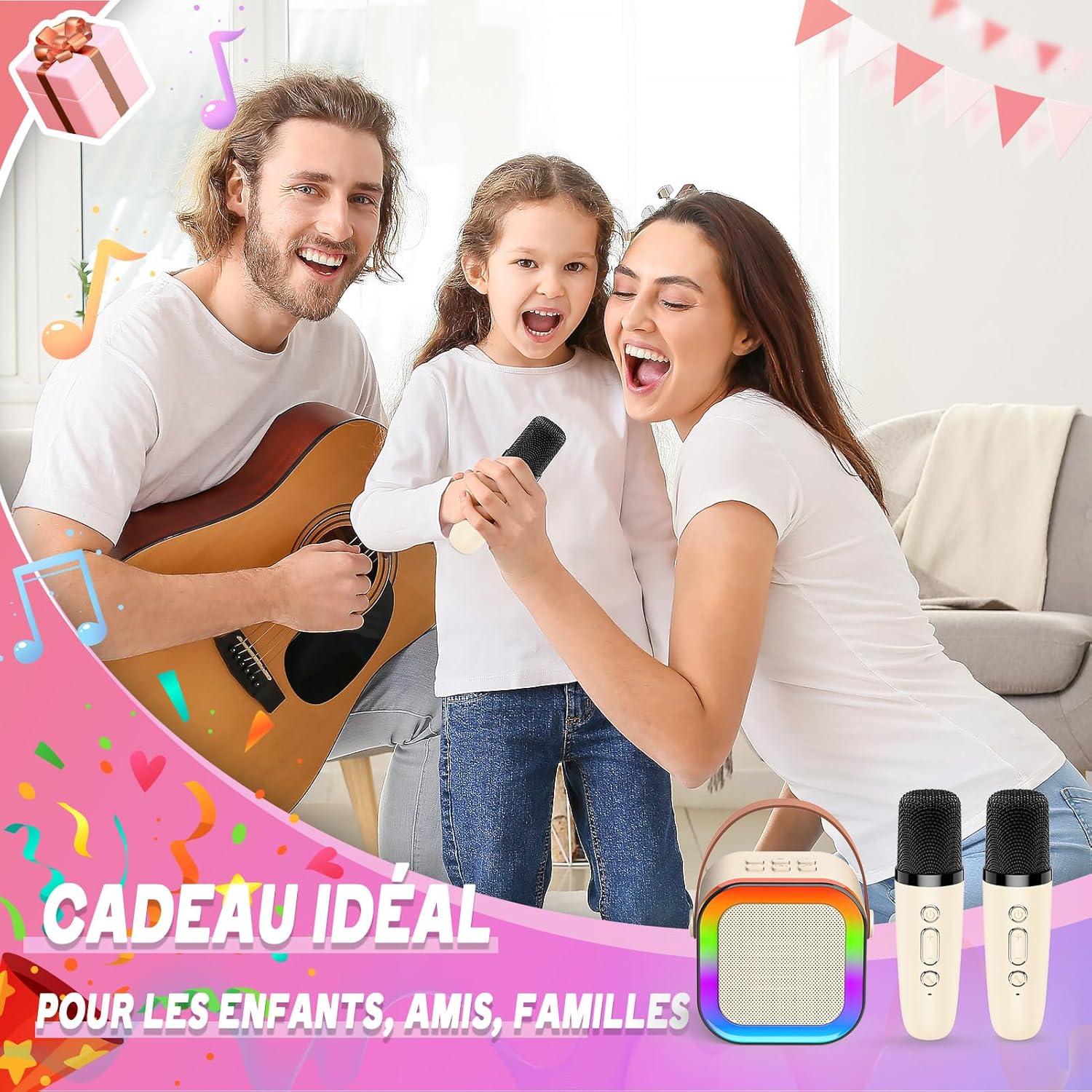 imageMicro Enfant pour ChanterCadeau Fille 312 Ans Microphone Karaoke Jouet Fille 312 Ans Karaok avec 2 Microphone sans Fil avec clairage LED Amusant et HautParleur Intgr Cadeaux NoelBlanc