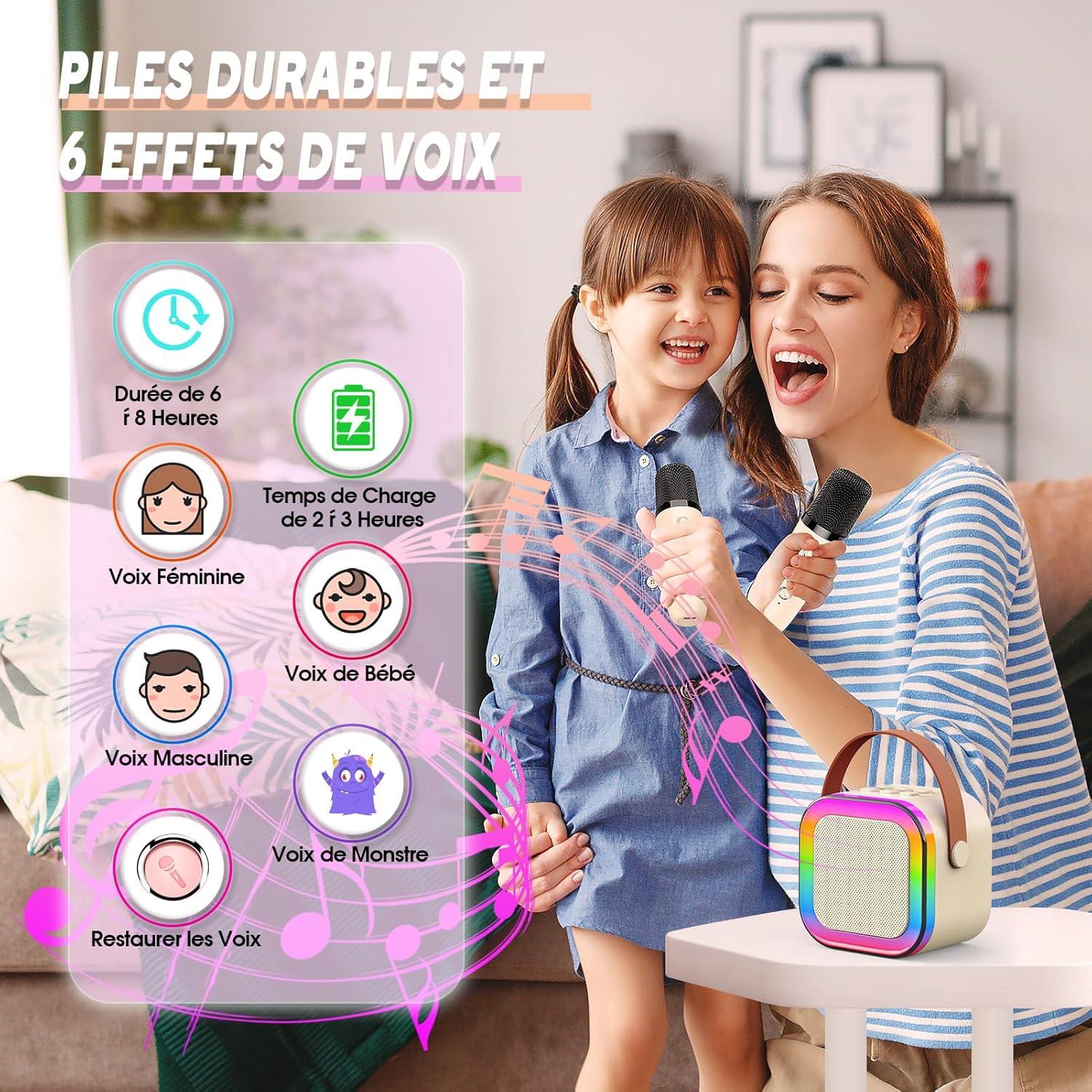 imageMicro Enfant pour ChanterCadeau Fille 312 Ans Microphone Karaoke Jouet Fille 312 Ans Karaok avec 2 Microphone sans Fil avec clairage LED Amusant et HautParleur Intgr Cadeaux NoelBlanc