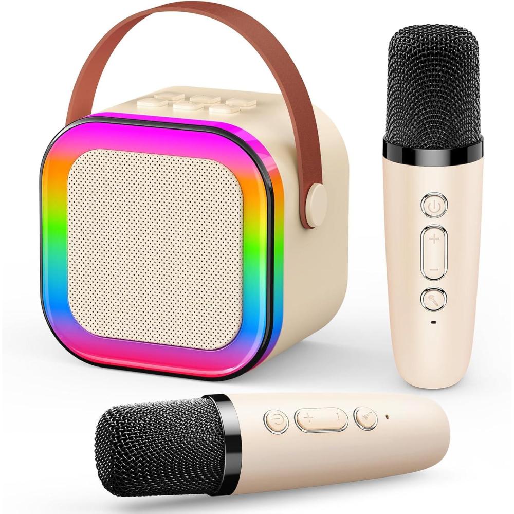 imageMicro Enfant pour ChanterCadeau Fille 312 Ans Microphone Karaoke Jouet Fille 312 Ans Karaok avec 2 Microphone sans Fil avec clairage LED Amusant et HautParleur Intgr Cadeaux NoelBlanc