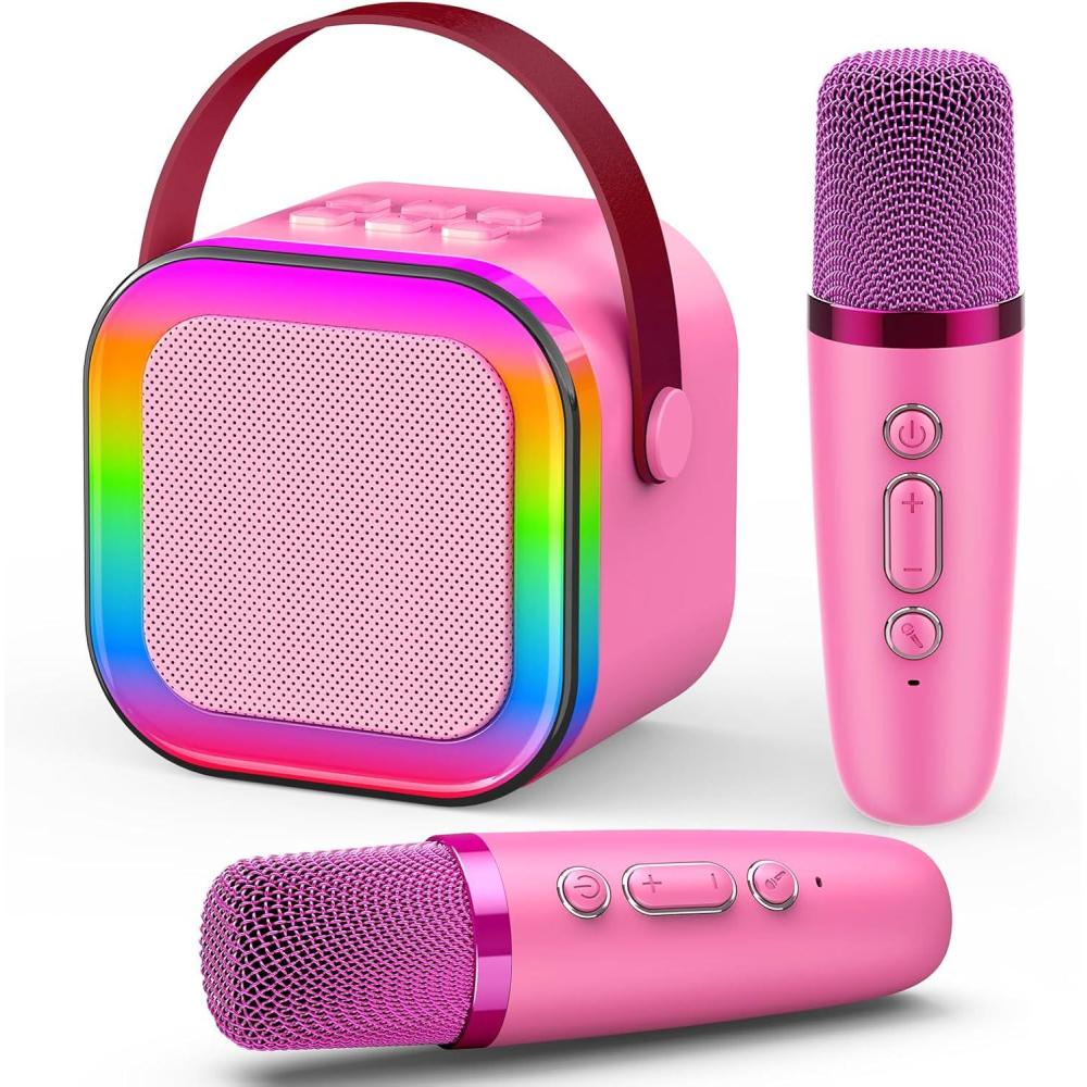 imageMicro Enfant pour ChanterCadeau Fille 312 Ans Microphone Karaoke Jouet Fille 312 Ans Karaok avec 2 Microphone sans Fil avec clairage LED Amusant et HautParleur Intgr Cadeaux NoelBBRose