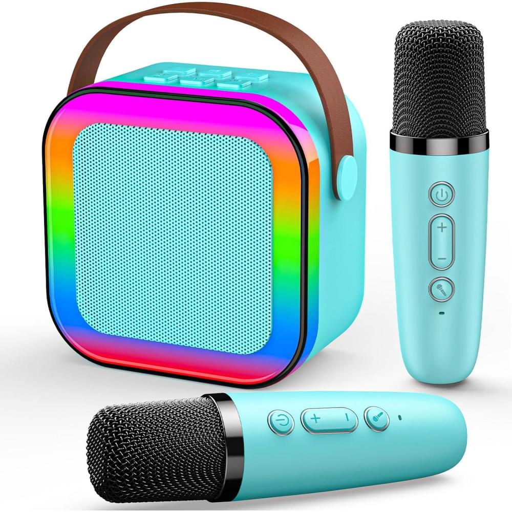 imageMicro Enfant pour ChanterCadeau Fille 312 Ans Microphone Karaoke Jouet Fille 312 Ans Karaok avec 2 Microphone sans Fil avec clairage LED Amusant et HautParleur Intgr Cadeaux NoelBleu