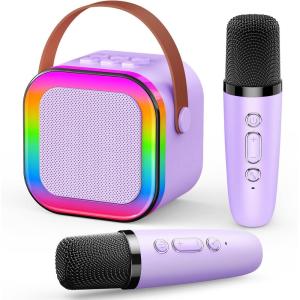 Micro Enfant pour Chanter,Cadeau Fille 3-12 Ans Microphone Karaoke Jouet Fille 3-12 Ans Karaoké avec 2 Microphone sans Fil avec Éclairage LED Amusant et Haut-Parleur Intégré Cadeaux Noel(Violet)