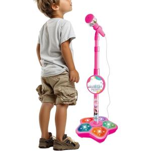 Microphone pour Enfant avec Support, lumières LED, Haut-Parleur Portable, Microphone Jouet avec Support, Jouet Musical pour Effets sonores Amusants, pour Enfant(Colorful)