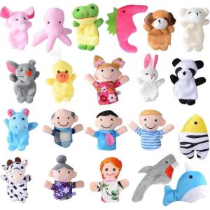 21Pcs Marionnettes à Doigt Main Finger Puppets Set Cartoon Poupées Mignonnes Animaux Jouets en Peluche 15 Animaux 6 Personnes Cadeau pour Enfants Anniversaire Spectacles Jeux Ecoles