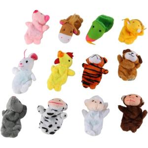 Gorise Lot de 12 marionnettes à doigts en peluche représentant le zodiaque chinois, adorables animaux en peluche pour tout-petits, thème zoo et dessin animé
