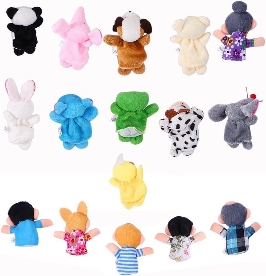 image16 Piece Marionnettes Mains en Forme danimaux Mignons Multicolores Marionnettes Doigts Famille Douce Membre Marionnettes