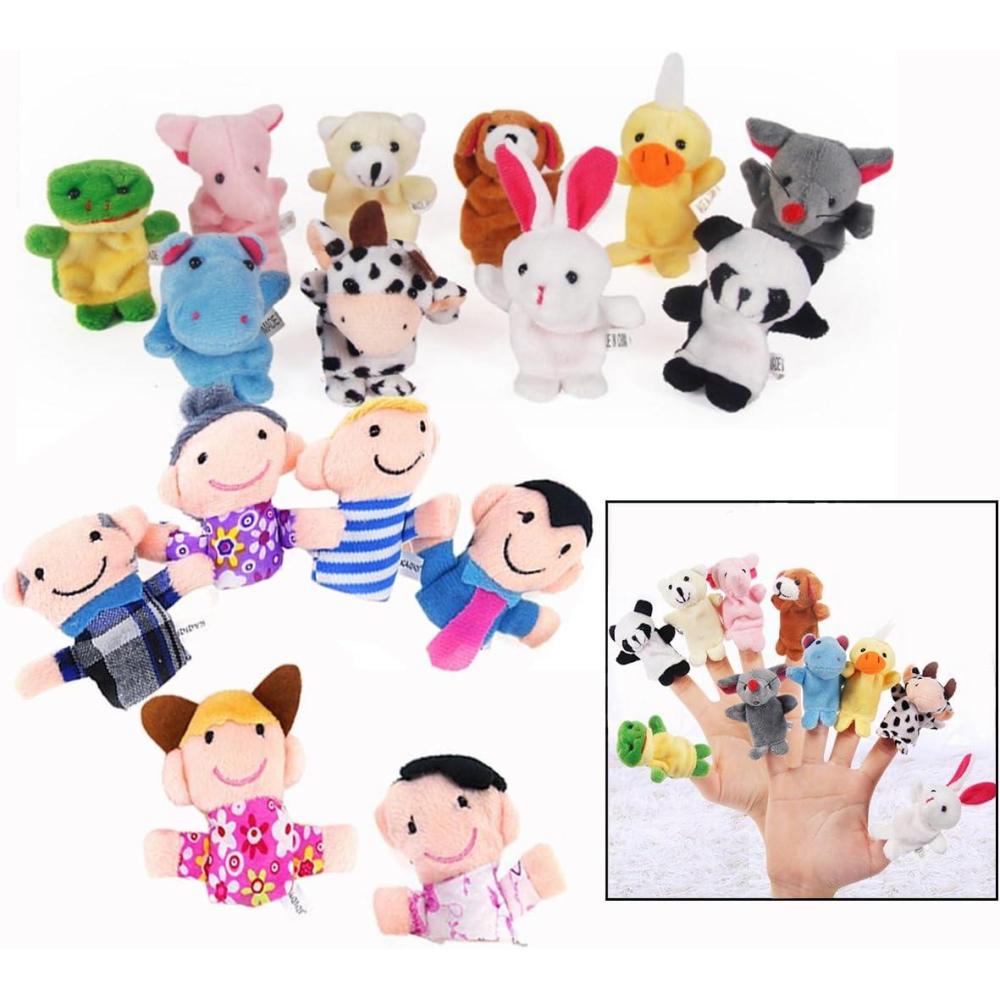 image16 Piece Marionnettes Mains en Forme danimaux Mignons Multicolores Marionnettes Doigts Famille Douce Membre Marionnettes