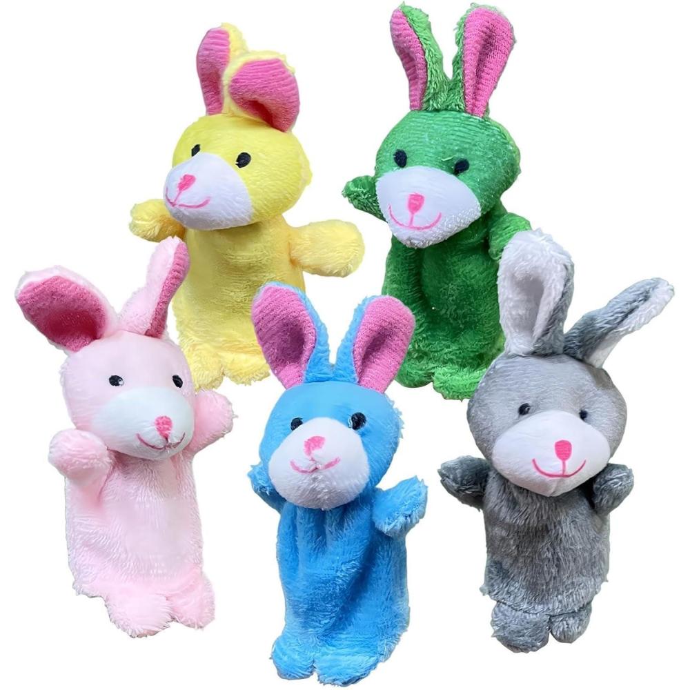 imageMossettes Doigts marionnettes Doigt Animal Bunny Role Play Toys Set de 5 Animaux Moelleux Soft Animaux Toys pour Filles garons pour Les Spectacles Temps de Jeu coles