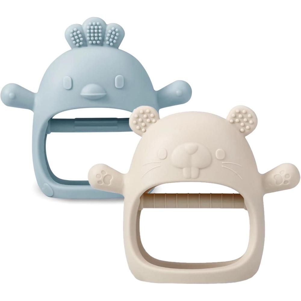 imagePandaEar Lot de 2 Jouets de Dentition en Silicone pour Bb  Gant de Dentition pour Bb pour Succion  Jouets de Dentition pour Bb Sucette  Mcher pour Soulager les Douleurs BlancBleuBlancBleu