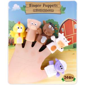 Aeioubaby.com Marionnettes à Doigts pour Enfants et Bébé | 5 Animaux de la Ferme | PVC Sans BPA | Jeux pour Le Bain | Histoires avec Les Mains(Ferme)
