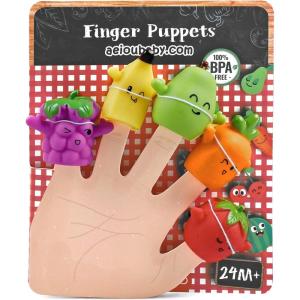 Aeioubaby.com Marionnettes à Doigts pour Enfants et Bébé | 5 Animaux de la Ferme | PVC Sans BPA | Jeux pour Le Bain | Histoires avec Les Mains(Fruits)