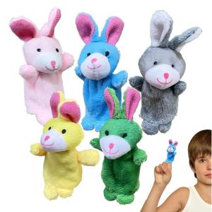 Animaux de doigt, marionnettes doigts pour les tout-petits – Ensemble de poupées de jouet de doigt de lapin en peluche de 5 | Animaux moelleux Soft Animaux Toys pour filles garçons pour les spectacles