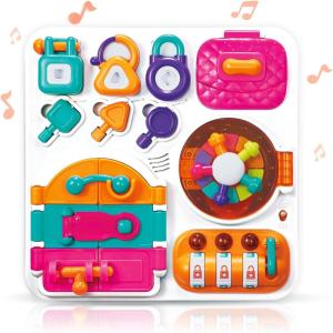 Auby Coffret de 5 Hochets & Anneaux de Dentition – Avec Boîte de Rangement,Jouet Bebe 3 4 5 6 7 8 9 10 11 12 Mois(Busy Board A)