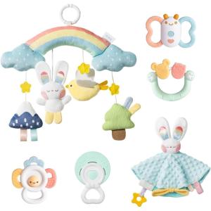 Auby Coffret de 5 Hochets & Anneaux de Dentition – Avec Boîte de Rangement,Jouet Bebe 3 4 5 6 7 8 9 10 11 12 Mois(Coffret Cadeau)