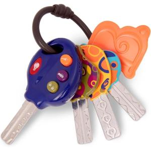 B. toys – Clés de voiture jouets – 4 clés et porte-clés – Télécommande Lumières et Sons – Jouet de dentition pour bébé – 10 mois et +(Bleu)