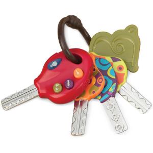 B. toys – Clés de voiture jouets – 4 clés et porte-clés – Télécommande Lumières et Sons – Jouet de dentition pour bébé – 10 mois et +(Rouge)