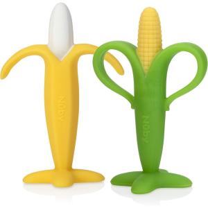 Nuby Jouet de Dentition en Forme de Banane et Maïs – Silicone – 2 Pack – 3 plus Mois(Jouet Dentition – Banane et Maïs)