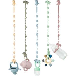 PandaEar Lot de 5 sangles de jouets pour bébé – Harnais de dentition en silicone pour biberons, poussettes, chaises hautes, berceaux