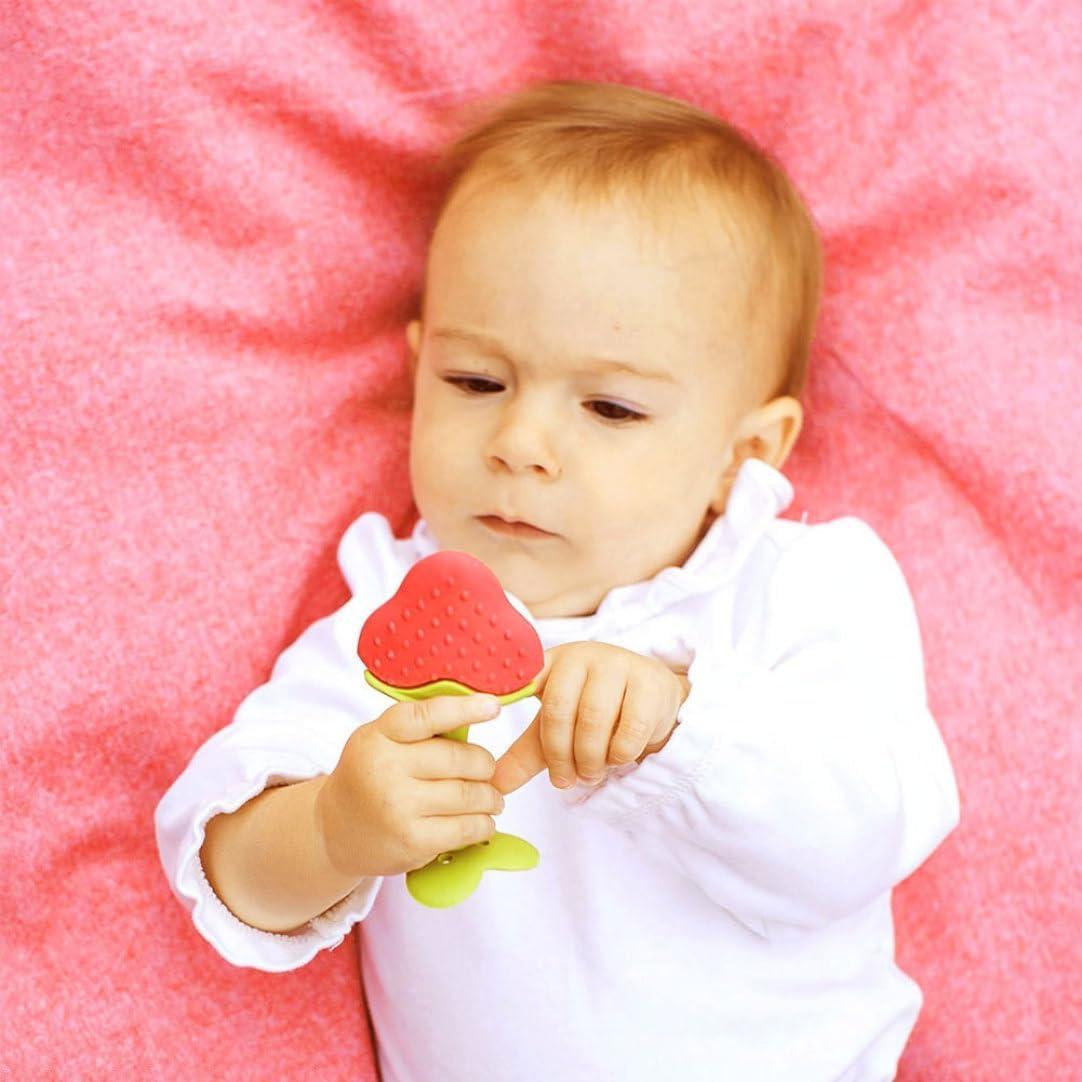 image3pcs jouet de dentition en silicone forme de fruits en silicone doux teether orange aux fraises de dents de dents de dentition de la douleur de la douleur jouet gommes mch pour les toutpeti