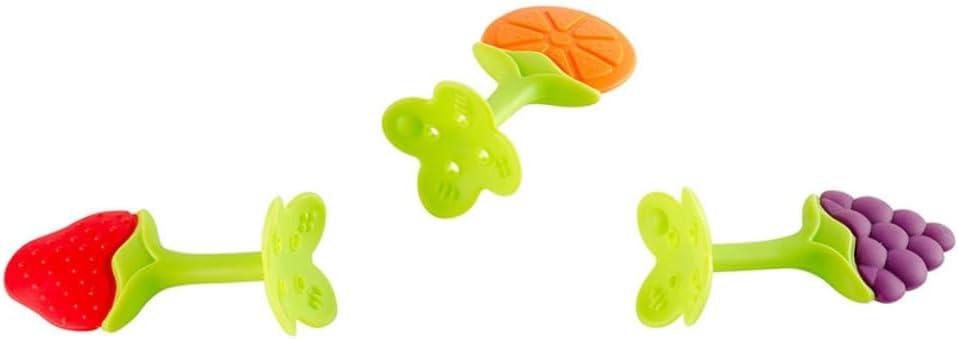 image3pcs jouet de dentition en silicone forme de fruits en silicone doux teether orange aux fraises de dents de dents de dentition de la douleur de la douleur jouet gommes mch pour les toutpeti