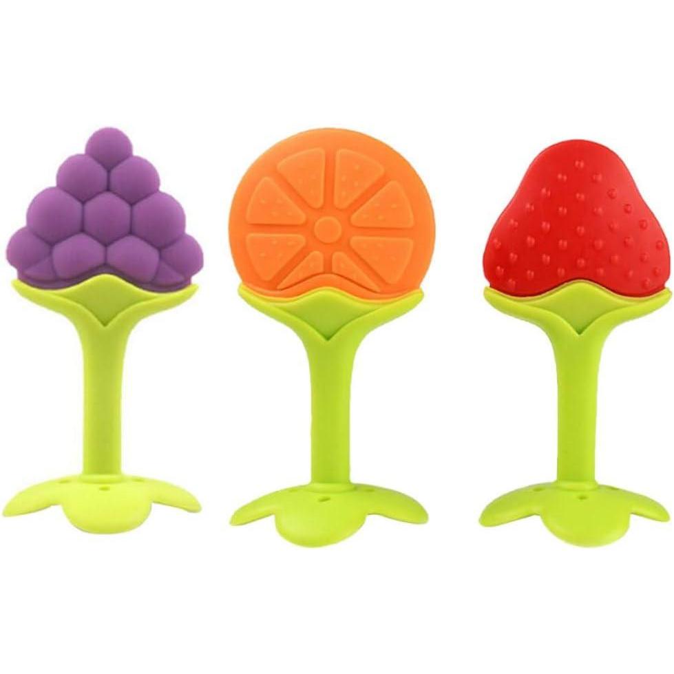 image3pcs jouet de dentition en silicone forme de fruits en silicone doux teether orange aux fraises de dents de dents de dentition de la douleur de la douleur jouet gommes mch pour les toutpeti