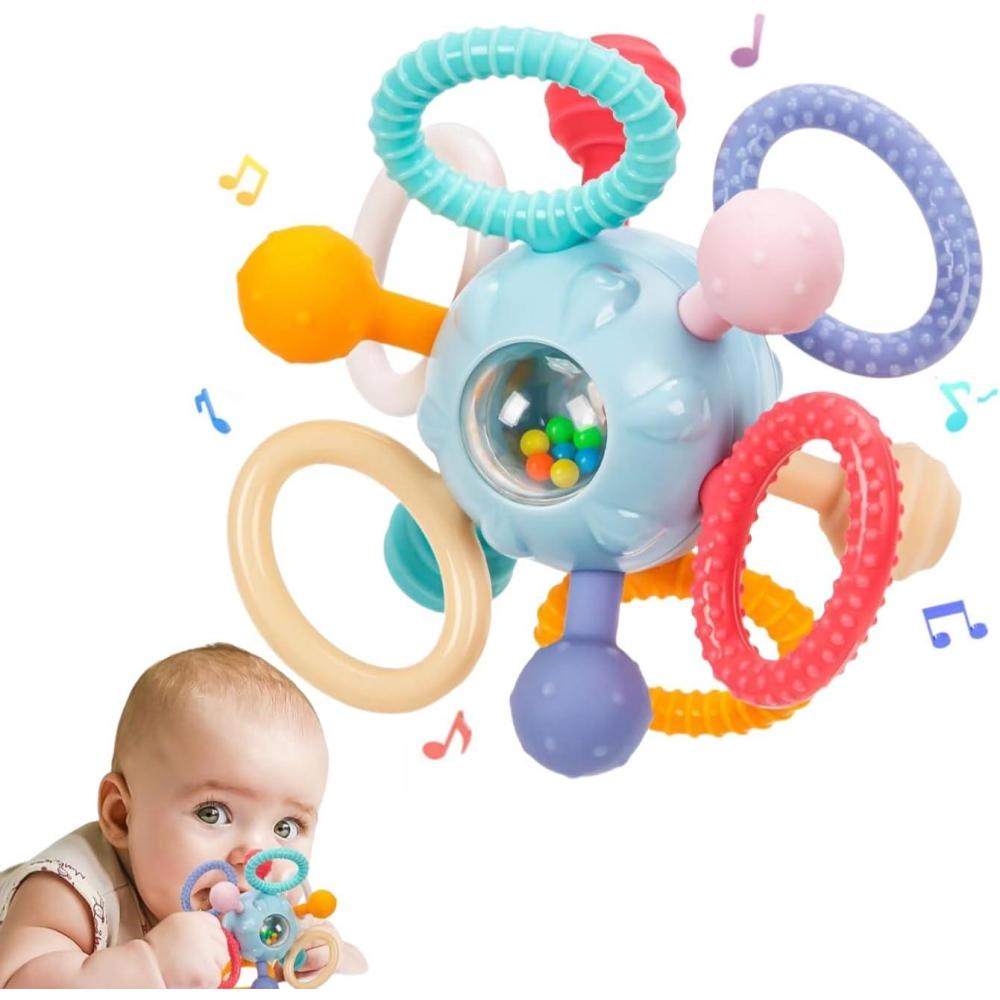 imageJouet Dentition Bebe Balle Pour Naissance 03 Mois Jouet Bebe 1 an Jeux Montessori Bebes eveil 06 Mois Jeux Bebes Hochet Sensorielle 0 3 6 9 12 Mois Filles Garons Bleu