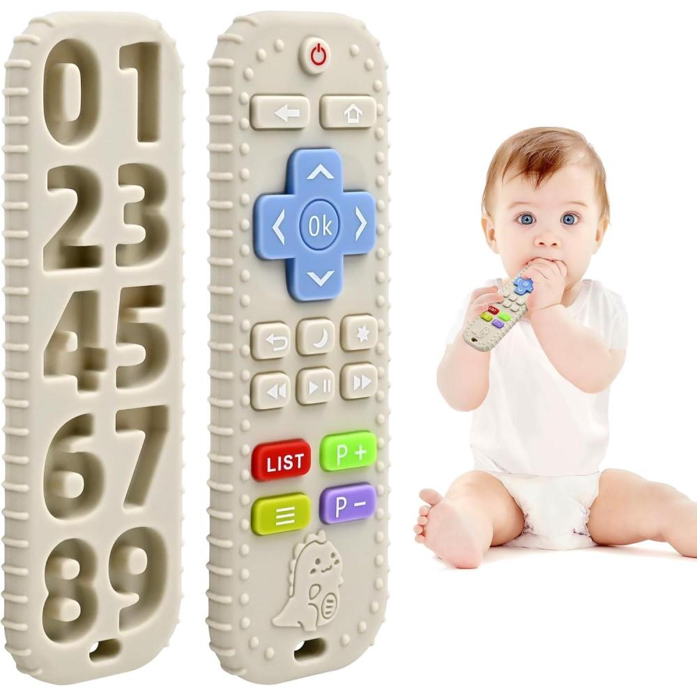 imageSoulagement des Dentition Jouet pour Bbs 36 12 Mois Cadeaux Tlcommande en Jouets de Bain en Silicone pour 3 6 9 Mois Autiste Sensoriels de Qualit Alimentaire NoirBeige