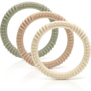 Anneau de dentition bébé en silicone sans BPA lot de 3 souple sensoriel jouet de dentition nouveau ne soulage les gencives cadeau naissance fille garcon anneaux mordeur ergonomique(Set A)