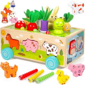 6 in 1 Montessori 1 an, Enfant Jouet Montessori 1 an, Jouet en Bois Bebe Voiture De Ferme d&rsquo;animaux, Jouets Apprentissage De Cadeau pour Les Bébés Enfants en 1 2 3 Ans