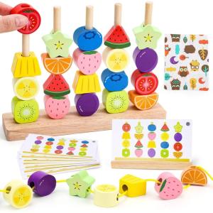Jouet Montessori en Bois pour Enfants 2 3 4 5 Ans : Perles à Enfiler, Jeu de Tri et Empilage – Cadeau Éducatif Fille Garçon 2-5 Ans – Motricité Fine