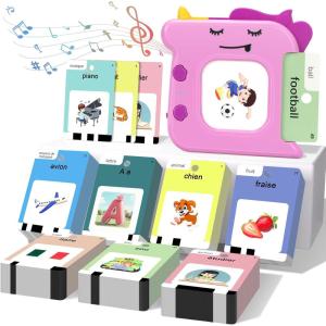 420 Cartes Éducatives Parlantes, Jeu de Cartes Flash Montessori Français, Jeux Educatif Pédagogique avec Sons pour Jouet Enfants 3-6 Ans, pour Apprentissage Préscolaire 10 FR Chansons(420 Mots Français Licorne Rose)